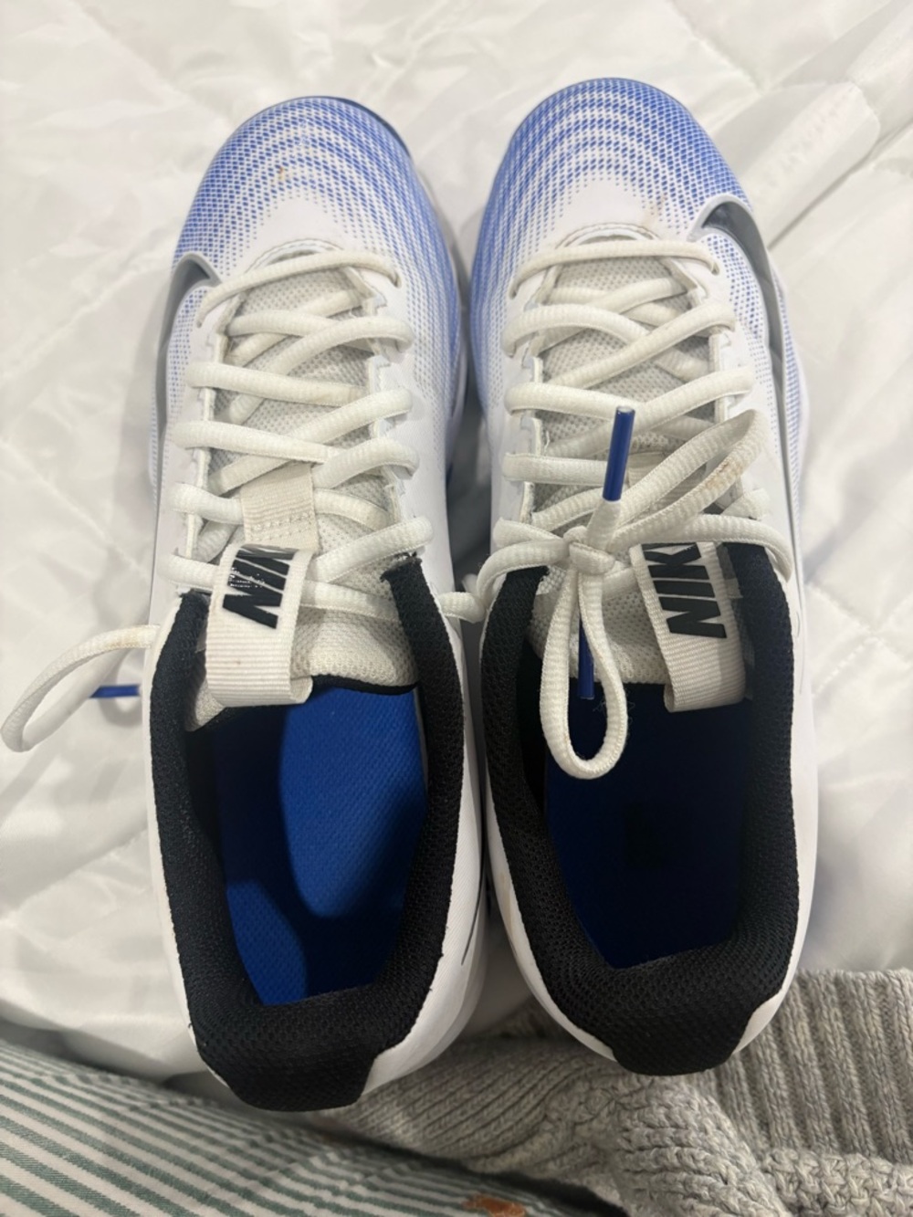 Nike White and Blue Gradient Athletic cleats